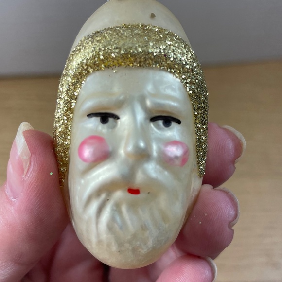 Inge Glas Christmas Ornament German Olde World Santa White Gold Hand Blown Glass - Picture 3 of 6